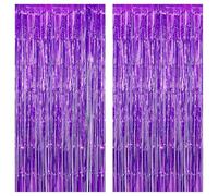 KatchOn, XtraLarge Purple Foil Fringe Curtain - 8x6.4 Feet Pack of 2, Purple Birthday Decorations | Backdrop Curtain, Mermaid Birthday Decorations | Graduation Backdrop for Graduation Decorations