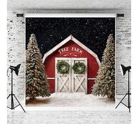 Kate 10x10ft Christmas Backdrop Farm Barn Door Backdrop Winter Snow Scenery Red Barn Photgraphy Background Xmas Trees Party Banner Decorations