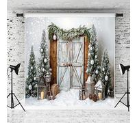 Kate 10x10ft Christmas Backdrop Snow Tree Lighting Beads Decor Fireplace White Wood Door Xmas Theme Background for Christmas Holiday Party Studio Props