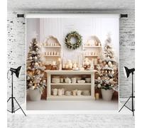 Kate 10x10ft Christmas Kitchen Backdrops White Cupboard Tableware Wreath Pine Decoration Photography Background Family Party Photo Studio Props