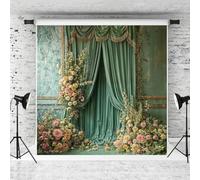 Kate 10x10ft Valentine's Day Backdrop Green Curtain Backdrops Flower Decoration Photography Background Wedding Cake Smash Table Decoration Photoshoot Studio Props