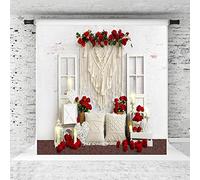Kate 10x10ft Valentine's Day Background Microfiber Background Boho Style Background White Tassels Backdrop Red Rose Decorations Backdrops Photoshoot Props