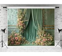 Kate 10x8ft Valentine's Day Backdrop Green Curtain Backdrops Flower Decoration Photography Background Wedding Cake Smash Table Decoration Photoshoot Studio Props