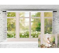 Kate 3x2/10x6.5ft French Window Backdrop Floor to Ceiling Window Photo Background White Window Grass Background Microfiber for Home Decoration Conference Video Background Prop
