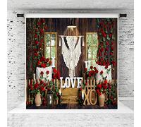 Kate 3x3m Valentine's Day Backdrop Wedding Background Log Cabin Photography Boho Deco Rose Garland Backdrop for Confession for Wedding Photo Studios Props Microfiber