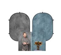 Kate 5x6.5ft Grey/Blue Double Sided Backdrop Abstract Hand Drawn Background Folding Twist Metal Collapsible Photography Backdrop for Online meeting Video conference