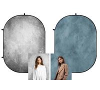 Kate 5x7ft(1.5x2m) Grey/Blue Double Sided Backdrop Abstract Hand Drawn Background Folding Twist Metal Collapsible Photography Backdrop Online meeting Video conference