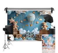 Kate 7x5ft/2.2x1.5m Birthday Backdrop for Photography Hot Air Balloons Teddy Bear Photoshoot Background Photo Video Studio Props