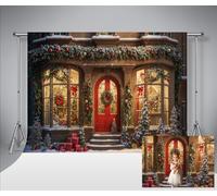Kate 7x5ft/2.2x1.5m Winter Christmas Gate Photography Backdrop Christmas Tree Wreath Red Gift Kids Family Portrait Photo Background Studio Props