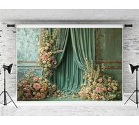 Kate 7x5ft Valentine's Day Backdrop Green Curtain Backdrops Flower Decoration Photography Background Wedding Cake Smash Table Decoration Photoshoot Studio Props