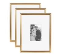 Kate and Laurel Adlynn Rectangle Picture Frame Set of 3, 11 x 14 matted to 5 x 7, Gold, Modern Glam Three-Piece Frame Set for Gallery Wall Frame Set in Living Room Wall Decor