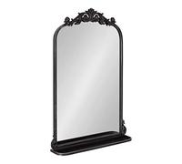 Kate and Laurel Arendahl Traditional Vintage Arch Mirror with Shelf, 21 x 32, Black, Baroque Antique Arched Wall Mirror with Functional Shelf and Ornate Frame