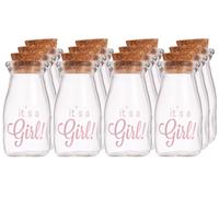 Kate Aspen 12 Piece Vintage Milk Favor Jar, It's a Girl/Pink