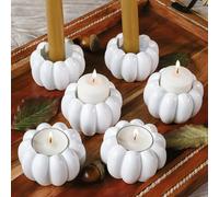 Kate Aspen 2-in-1 White Pumpkin Candlestick Holders, Taper Candle, Tealight & Votive Candle Holders (Set of 6), Dining Table Decor, Shelf Decor, Centerpiece