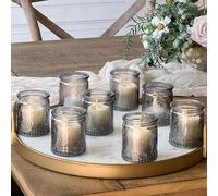 Kate Aspen 27090BK Vintage Glass Tealight & Votive Candle Holders Tea Light, Smoke Gray
