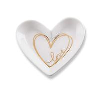 Kate Aspen Heart Shaped Trinket, Jewelry Dish Party Favor, 3.25" w x 2.8" h x 0.5" d, white, gold