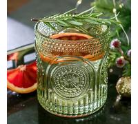 Kate Aspen Ribbed Retro Arch Floral Green Drinking Glasses Set of 6, (10 oz) Vintage Glassware Set Cocktail Glass Set, Juice Glass, Water Cups | Great Hostess Gift & Gift for New Home Owners, 27211GN