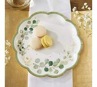 Kate Aspen Sage Green Party Decorations, Eucalyptus Floral 9 in. Decorative Premium Paper Plates (350 GSM Weight -Set of 16) - Perfect for Greenery Baby Shower & Bridal Showers