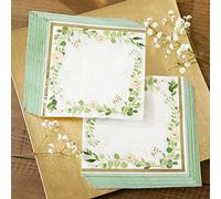 Kate Aspen Sage Green Party Decorations, Eucalyptus Floral Wedding Napkins, Thick Decorative Dinner Napkins, Luncheon Serveware - Perfect for Greenery Bridal Showers, Wedding and Engagement Party