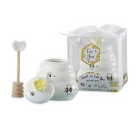 Kate Aspen Sweet as Can Bee Ceramic Mini Honey Pot with Wooden Honey Dipper (3.4 oz) Honey Jar, Bee Decor, White/Yellow (23261WT)