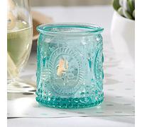 Kate Aspen Vintage Glass Tealight & Votive Candle Fleur-de-lis Tea Light Holders, Set of 8, Blue
