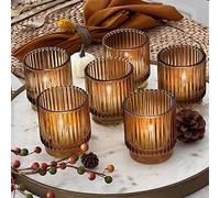 Kate Aspen Vintage Ribbed Amber Glass Tealight & Votive Candle Holders (Set of 6), Fall Decor, Boho Decor, Shelf Decoration (27206AB)