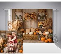 Kate Autumn Pumpkin Photography Backdrop Fall Harvest Hay Wooden Floor Maple Leaf Pampas Grass Background Newborn Cover for Birthday Party Baby Shower Decor Backdrops 2.2x1.5m/7x5ft