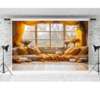 Kate Autumn Windowsill Photography Backdrop 3x3m/10x10ft White Windows Fall Forest Maple Leaf Pumpkin Decorative Props Aldult Kids Portrait Background Photo Studio Photocall
