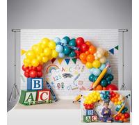 Kate Back to School Photography Backdrop 7x5ft/2.2x1.5m Colorful Balloon ABC Crayon Photo Background for Kids First Day of School Art Party 123 Rainbow Photo Booth Props for Studio