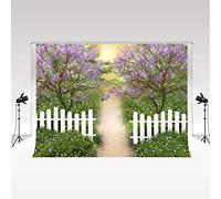 Kate Backdrop Photography 2 * 2m/6.5 * 6.5ft Purple Flowers Shimmer Wall Backdrop Spring Garden Photo Studio Backgrounds Country Road Microfibre Background for Camping