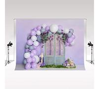 Kate Backdrops Birthday Party Photo Studio Backgrounds 3 * 3m/10 * 10ft Purple Balloons Microfibre Background Wooden Door for Garden Decorationg Shimmer Wall Backdrop for Birthday Baby Shower