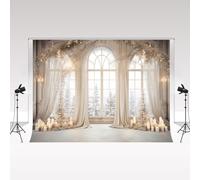 Kate Beige Christmas Photography Studio Background French Window Snow Scene X-mas Decoration Luxury Simplicity Portrait Baby Photography Backdrop Large Christmas Scene Backdrop 3x2.5m/10x8ft