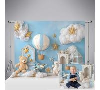 Kate Blue Birthday Photography Backdrop 7x5ft/2.2x1.5m Hot Air Balloon Airplane Party Decoration Banner 1st Birthday Photo Background Baby Kids Traveler Portrait Photo Backdrops