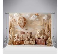 Kate Bohemia Photography Backdrop 8x8ft/2.5x2.5m Hot Air Balloon Cloud Boho Photo Background for Baby Shower 1st Birthday Vintage Suitcase Pampas Grass Butterfly Cake Smash Studio Props