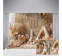 Kate Bohemian Tent Easter Bunny Photography Backdrop 7x5ft/2.2x1.5m Pampas Grass Rabbit Eggs Boho Retro Flower Backgrounds Birthday Photo Background Kids Photo Shoot Props