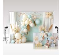 Kate Boho Arch Balloons Photography Backdrop 2.2x1.5m/7x5ft Flowers Pampas Grass White Curtains Decorative Kids Birthday Cake Smash Backdrops Aldult Portrait Photo Background