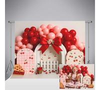 Kate Cake Smash Cherry Pie Photography Backdrop for Birthday Party 8x8ft/2.5x2.5m Bow Tie Cherry Sandwich Balloon Arch Family Portrait Baby Kids Photo Background Decoration