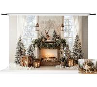 Kate Christmas Backdrop Snowy Fireplace Trees Lanterns, 7x5ft | Christmas photography backdrops, snowy fireplace photo background, frosted trees and lanterns, family holiday portraits