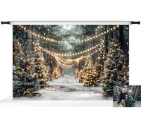 Kate Christmas Backdrop,Snowy Forest,String Lights,10x6.5ft | Winter holiday photo background,snowy forest path,glowing string lights,frosted pine trees,magical portrait scene