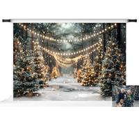 Kate Christmas Backdrop,Snowy Forest,String Lights,7x5ft | Winter holiday photo background,snowy forest path,glowing string lights,frosted pine trees,magical portrait scene