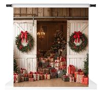 Kate Christmas Backdrops White Barn Door Photo Background Wreath Gift Boxes Holiday Home Party Decorations Props, 10x10ft