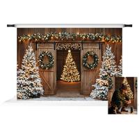 Kate Christmas Barn Door Backdrop Snow Christmas Trees Lights Background Photo Studio Props 7x5ft