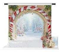 Kate Christmas Candy Cane Arch Wonderland White Snow Tree Backdrop Photo Background Studio Props,10x10ft