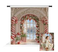 Kate Christmas Candy Cane Retro Arched Window White Snow Gifts Backdrop Photo Background Studio Props,10x10ft