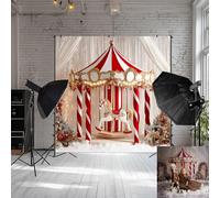 Kate Christmas Circus Carousel White Drapes Backdrop Photo Background Studio Props,10x10ft