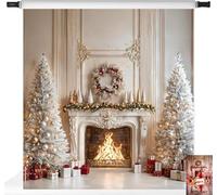 Kate Christmas Fireplace White Trees Gifts Backdrop Photo Background Studio Props,10x10ft