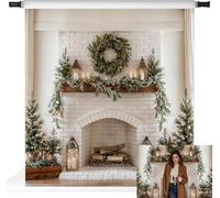 Kate Christmas Fireplace Wreath White Brick Wall Backdrop Photo Background Studio Props,10x10ft