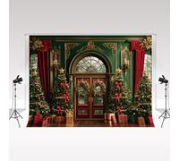Kate Christmas Green Classic Interior Wall Backdrops for Photography 2.2x1.5m/7x5ft Christmas Tree Wreath Brown Floor Baby Adult Family Portrait Decorative Background Photo Studio