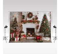 Kate Christmas Indoor Fireplace Backdrops for Photography 3x3m/10x10ft Christmas Tree Wreath White Brick Wall Baby Child Adult Portrait Decorative Background Photo Studio