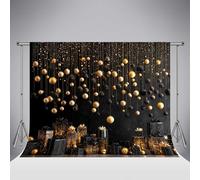 Kate Christmas Photo Backdrop Christmas Decoration Ball Photography Background Black and Gold Gift 6.5x6.5ft/2x2m Xmas Baby Kids Portrait Photo Studio